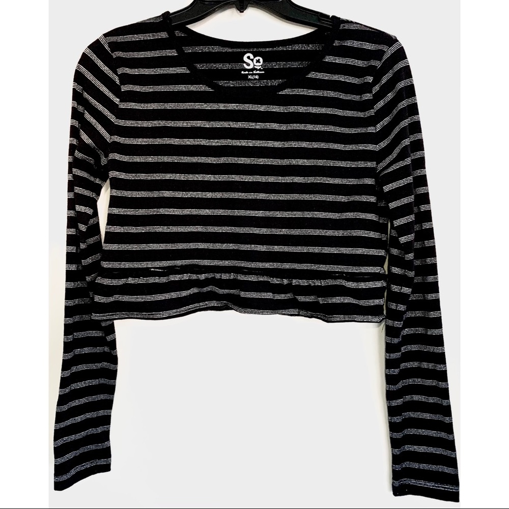NWOT Silver Striped Long Sleeve Crop Top Black